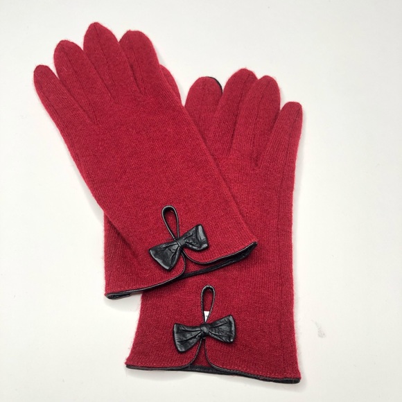 Talbots Red Bow Rabbit Wool Tech Touch Fall Gloves - Picture 1 of 14